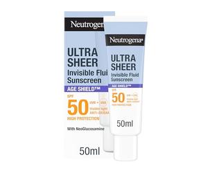 Neutrogena Ultra Sheer Invisible Fluid Facial Sunscreen Age Shield SPF50 (1 x 50ml), High Broad-Spectrum Protection, With NeoGlucosamine & Antioxidants, Reduces Appearance of Dark Spots and Wrinkles