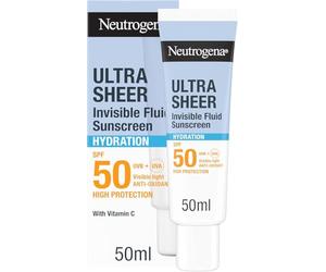 Neutrogena Ultra Sheer Invisible Fluid Sunscreen 24H Hydration SPF50 (1x 50ml), High Broad-Spectrum Protection, Water Resistant, & Non-Greasy Facial Sunscreen, For All Skin Types, For Daily Use