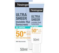 Neutrogena Ultra Sheer Invisible Fluid Sunscreen Oil Control SPF50+ (1x 50ml), Very High Broad-Spectrum Protection, Facial Sunscreen, With Niacinamide & 12-Hour Oil Control*, Suitable for Oily Skin