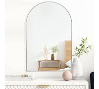 NeuType Arched Wall Mirror, 36"x24", Hanging or Leaning, Large Bedroom Floor Mirror, Dressing, Aluminum Alloy Thin Frame, Silver