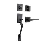 NeuType Front Door Handle Set Entrance Door Lock Set Heavy Duty Entry Handle Set with Lock, with Single Cylinder Deadbolt and Lever Handle, Compatible with Right & Left Handed Doors, Matte Black