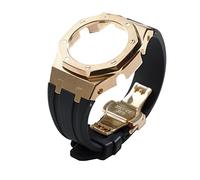 Neuupesen GA2100 Modification Kit 5th Generation Stainless Steel Watch Case Metal Watchband Rubber Strap for Gshock GA-2100/GA-2110 Watch Accessary Replacement (AP-GA2100, Rose gold+black set)