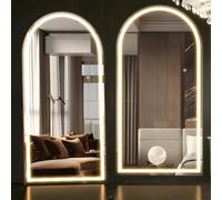NEUWEABY Arched Full Body Mirror with Light, 180x80cm LED Floor Mirror, Wall Mounted Dimming & 3 Color Lighting for Bedroom, White