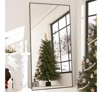 NEUWEABY Full Length Mirror 193x86cm Black Floor Mirror with Stand Large Full Body Mirror Rectangle for Bedroom Aluminum Alloy Thin Frame Standing Hanging or Leaning Against Wall