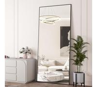 NEUWEABY Full Length Mirror 65"x24" Black Floor Mirror with Stand Large Mirror Full Body Mirror Rectangle for Bedroom Aluminum Alloy Thin Frame Standing Hanging or Leaning Against Wall