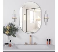 NEUWEABY Oval Bathroom Mirror Wall Vanity Oval Mirrors, 75x50cm Silver Bathroom Mirrors for Over Sink Pill Mirrors Capsule Wall Mounted Mirror, Modern Mirror with Metal Frame for Wall Decor