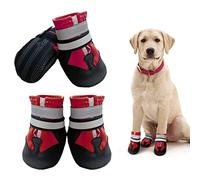 NeuWook Dog Boots, 4pcs Waterproof Dog Boots, Non-Slip Dog Shoes with Reflective Safety for Small Medium and Large Dogs (S, Red)