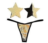 Neva Nude Naughty Knix Athena Gold Flip Sequin G-String Thong With Matching Nipztix Pasties