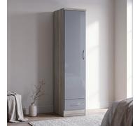 Seconique Nevada 1 Door 1 Drawer Wardrobe Grey Gloss And Oak Effect