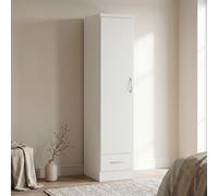 Nevada 1 Door Wardrobe with Drawer White Gloss Slim Bedroom Storage Cabinet