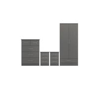Nevada 4 Piece 3D Effect Grey Bedroom Set - 2 Door 1 Drawer Wardrobe, 5 Drawer Chest & 2 x 3 Drawer Bedside