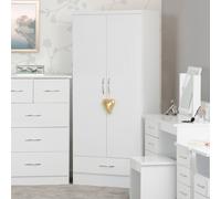 Seconique Nevada 2 Door 1 Drawer Wardrobe - White Gloss, White