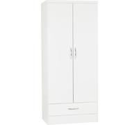Seconique Nevada 2 Door 1 Drawer Wardrobe - White Gloss, White