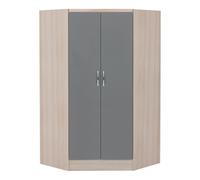 Nevada 2 Door Corner Grey Gloss/Light Oak Wardrobe Bedroom Storage Furniture