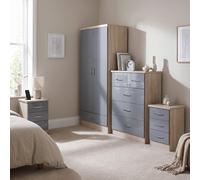 Seconique Nevada 2 Door 1 Drawer Wardrobe Bedroom Set Grey Gloss And Light Oak Effect Veneer
