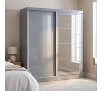 Grey Gloss Nevada 2 Door Sliding Wardrobe with Mirror Bedroom Furniture Storage