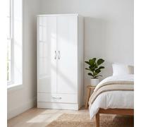 Seconique Nevada 2 Door 1 Drawer Wardrobe - White Gloss, White