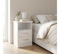 Nevada 2 Drawer Open Shelf Bedside Cabinet White Gloss Nightstand Table Unit