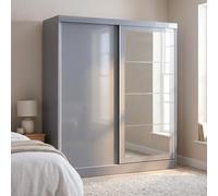Grey Gloss Nevada 2 Door Sliding Wardrobe with Mirror Bedroom Furniture Storage