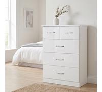 Nevada 3+2 Chest of Drawers White Gloss Bedroom Storage Cabinet Furniture Unit