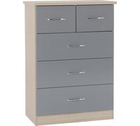 Seconique Nevada 3+2 Drawer Chest In Grey Gloss Light Oak Effect Veneer