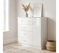 Nevada 3+2 Drawer Chest Wardrobe With Cupboard White Gloss Bedroom Storage Unit