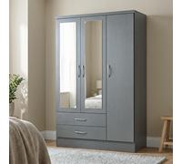 Nevada 3 Door 2 Drawer Mirrored Wardrobe 3D Grey Bedroom Clothes Storage