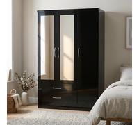 Seconique Nevada 3 Door 2 Drawer Mirrored Wardrobe In Black Gloss Finish