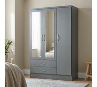 Seconique Nevada 3 Door 2 Drawer Wardrobe - 3D Effect Grey, Grey
