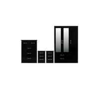 Seconique Nevada 3 Door 2 Drawer Wardrobe Bedroom Set - Black Gloss, Black