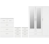 Nevada 3 Door 2 Drawer Mirrored Wardrobe Bedroom Set White Gloss Chest Bedside