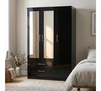 Seconique Nevada 3 Door 2 Drawer Mirrored Wardrobe In Black Gloss Finish