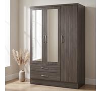 Seconique Nevada 3 Door 2 Drawer Mirrored Wardrobe Black Wood Grain