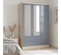 Nevada 3 Door 2 Drawer Mirrored Wardrobe Grey Gloss Bedroom Clothes Storage