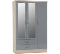 Seconique Nevada 3 Door 2 Drawer Wardrobe - Grey Gloss/Light Oak Effect Veneer