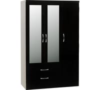Seconique Nevada 3 Door 2 Drawer Wardrobe - Black Gloss, Black