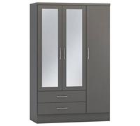 Nevada 3 Door 2 Drawer Mirrored Wardrobe Seconique Dark Grey One Size