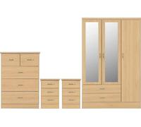 Seconique Nevada 3 Door 2 Drawer Wardrobe Bedroom Set - Sonoma Oak Effect, Brown