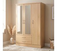 Nevada 3 Door 2 Drawer Mirrored Wardrobe Sonoma Oak Bedroom Clothes Storage