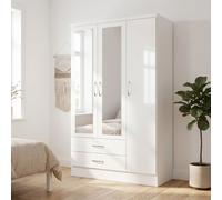 Nevada 3 Door 2 Drawer Mirrored Wardrobe White Gloss Bedroom Clothes Storage