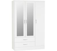 Seconique Nevada 3 Door 2 Drawer Wardrobe - White Gloss, White
