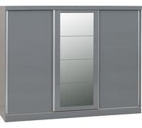 Nevada 3 Door Sliding Wardrobe with Mirror in Grey Gloss Hanging Rail Storage