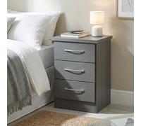 3D Effect Grey 3 Drawer Bedside Table Bedroom Furniture