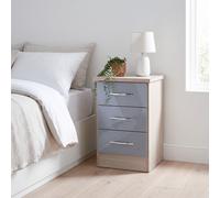 Seconique Nevada 3 Drawer Bedside In Grey Gloss Light Oak Effect Veneer