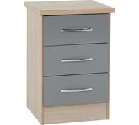 Seconique Nevada 3 Drawer Bedside - Grey Gloss/Light Oak Effect Veneer, Grey