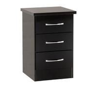 Nevada 3 Drawer Bedside - Black Gloss
