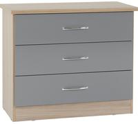 Seconique Nevada 3 Drawer Chest - Grey Gloss/Light Oak Effect Veneer, Grey