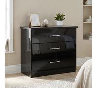 Seconique Nevada 3 Drawer Chest In Black Gloss Finish