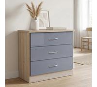 Nevada 3 Drawer Chest Of Drawers Grey Gloss Bedroom Storage Cabinet Furniture