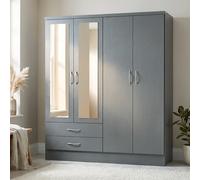 Seconique Nevada 4 Door 2 Drawer 3D Effect Grey Mirror Wardrobe - Size: 4 Door, 2 Drawer - Wilko